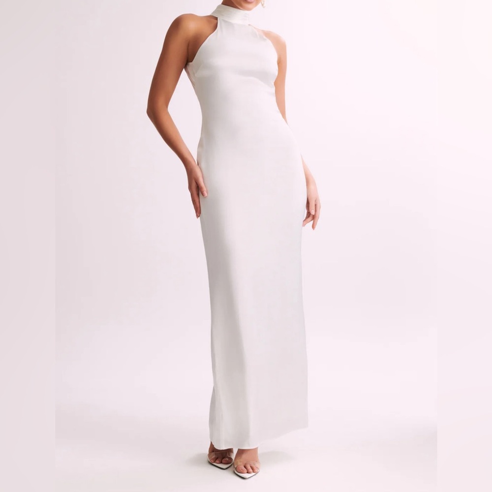 Satin Drape Back Maxi Dress - White